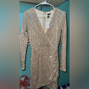 Long sleeve gold sequin dress